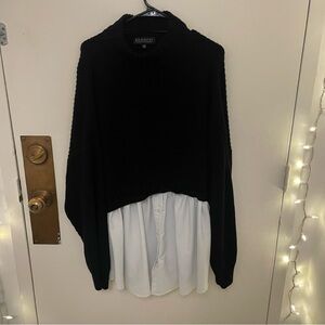 Eloquii Black Knit Sweater with Layered White Button Down